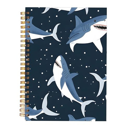 KAOWT Ocean Shark Notebook Journal, Shark Office Supplies Notebooks for Note Taking, Marine Biology Ocean Journal, Beach Gifts, Hardcover Spiral Notebook 5.5x8.3in - color: Summer notbook-black shark