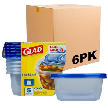 Glad GladWare Medium Rectangle Food Storage Containers with Lids, BPA Free Plastic for Soups Salads and Meal Prep, Airtight Leak Resistant, Microwave Dishwasher Freezer Safe, 24 Oz, 5 Count - 6 Pack - size: 24 oz - 30 Count, style: Rectangle
