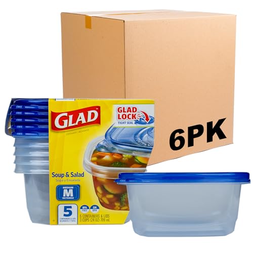 Glad GladWare Medium Rectangle Food Storage Containers with Lids, BPA Free Plastic for Soups Salads and Meal Prep, Airtight Leak Resistant, Microwave Dishwasher Freezer Safe, 24 Oz, 5 Count - 6 Pack - size: 24 oz - 30 Count, style: Rectangle