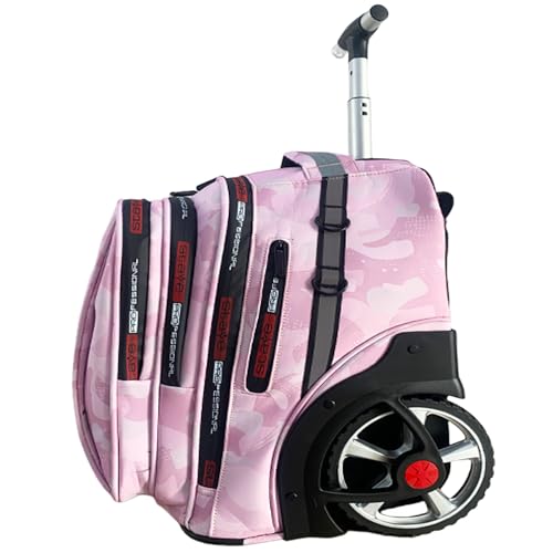22 Inch Travel Rolling Backpack with Wheels for Women, Large Wheeled Backpacks with Large Capacity, Roller Bag with Laptop Waterproof Compartment (Pinkish)