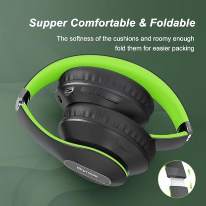 Wireless Bluetooth Headphones Over Ear 65H Playtime HiFi Stereo Headset with Microphone and 6EQ Modes Foldable Bluetooth V6.0 Headphones for Travel Smartphone Computer Laptop - color: Green