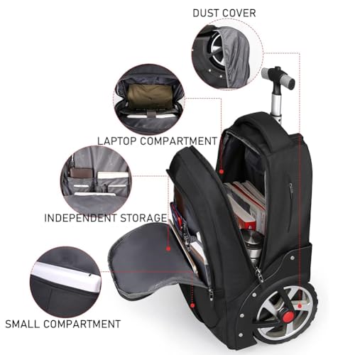WMHYLYH 22 Inch Rolling Backpack, Waterproof Backpack with Wheels for Business and Travel Commuter, Carry on Laptop Backpack for Women and Men Adult (black) - color: Black