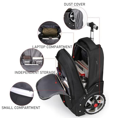 WMHYLYH 22 Inch Rolling Backpack, Waterproof Backpack with Wheels for Business and Travel Commuter, Carry on Laptop Backpack for Women and Men Adult (black) - color: Black