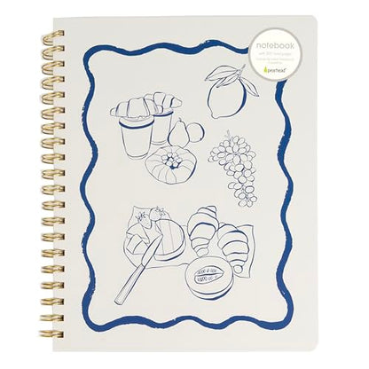 Pearhead Euro Breakfast Hardcover Spiral Notebook, 8x10.5 College-Ruled Lined Journal with Perforated Pages, 200 Pages for Planning, Work & School - color: Blue & White European Vacation Spiral Notebook