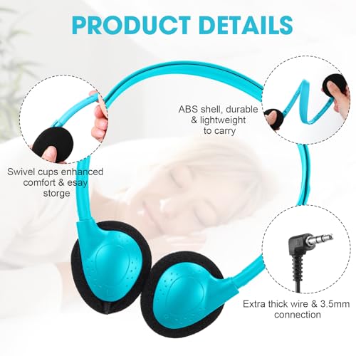 Konohan 30 Pack Headphones Bulk Headphone for School Classroom Student Wired Headphones Adjustable with 3.5 mm Jack for Adults (Sky Blue) - color: Blue