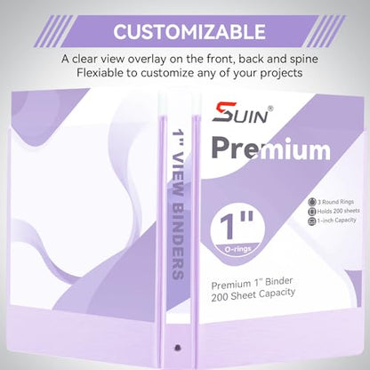 SUIN 1 Inch 3 Ring Binder, Clear 1'' View Presentation Binders with 2 Pockets, Fits 8.5 x 11 Letter Size, Durable Polypropylene, Non-Stick & PVC-Free for School, Office & Home (Brushed Lavender) - color: Brushed Lavender