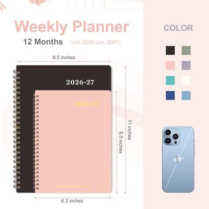 Planner 2026-2027, Weekly and Monthly Academic Year Calendar Planner, July 2026 - June 2027, Daily Agenda Book for Office School Supplies, A5(6.3'' x 8.5'') - color: C-Pink, size: 6.3"x8.5"(Jul 2026-Jun 2027)
