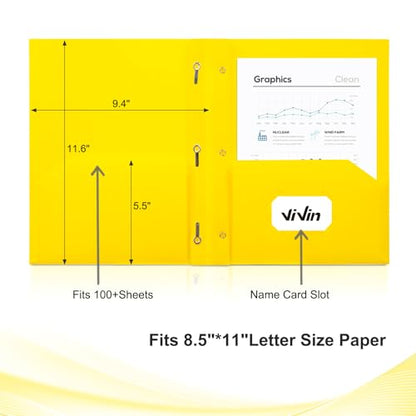 ViVin Plastic Folders with Pockets and Prongs,24 Pack,Heavy Duty 2-Pocket File Folder with 3 Fasteners,Fits Letter Size Paper,for School Home and Office(Bright Yellow) - color: Bright Yellow, size: 24 PACK