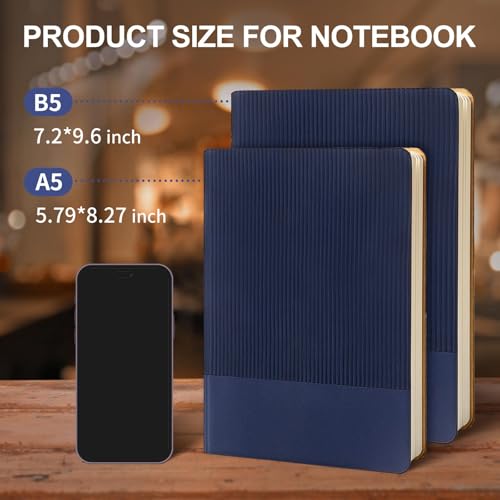Lined Journal Notebook for Work College Ruled Note Book 7.2"x9.6" B5 PU Leather Daily Journaling 160 Pages for Women Men Writing Home School Supplies Business (Dark Blue) - color: 04-Dark Blue-1pack, style: B5 Lined 160pages