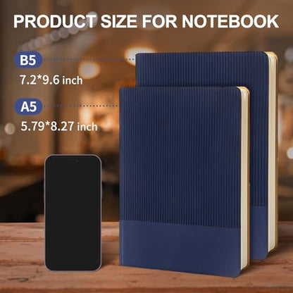 Lined Journal Notebook for Work College Ruled Note Book 7.2"x9.6" B5 PU Leather Daily Journaling 160 Pages for Women Men Writing Home School Supplies Business (Dark Blue) - color: 04-Dark Blue-1pack, style: B5 Lined 160pages