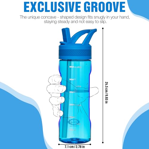 OLDLEY 20oz Kids Water Bottle with Straw, BPA-Free Tritan Water Bottle for School, Leakproof Clear Water Bottle with One Click Open, Measurement Scale, Cup Holder Friendly for Boys Girls,Blue - color: Blue