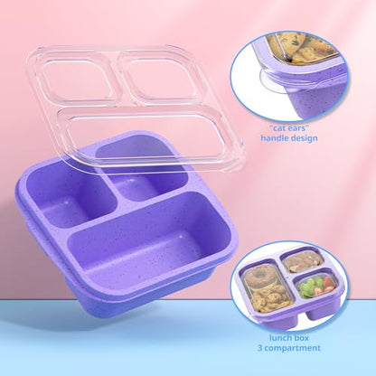 Snack Boxes (3 Pack) - Stackable Bento Boxes with 3 Compartments, Meal Prep Containers Reusable, Lightweight Lunch Containers for Kids and Adults, BPA Free (Purple) - color: Purple