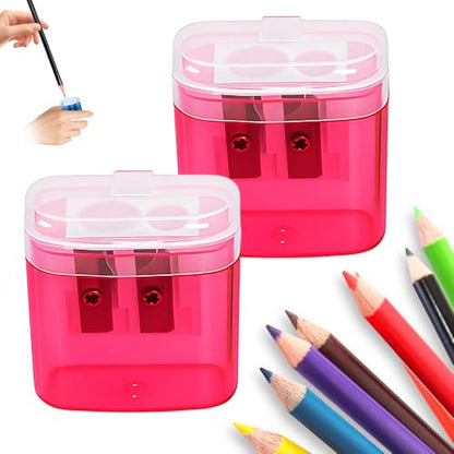 Pencil Sharpeners with Lid, Dual Holes Handheld Pencil Sharpener Manual for Standard and Jumbo Pencils, Compact Cute Sharpener for Adults Students School Home Office (2*Pink) - color: 2*pink