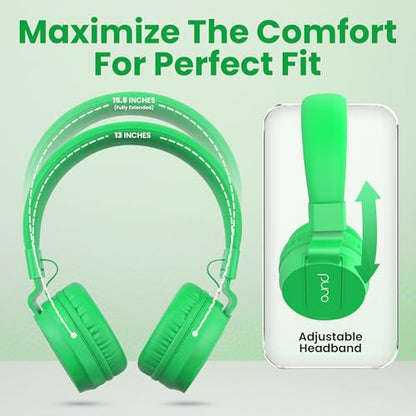 Puro Sound Labs Kids Wired Headphones – Volume-Limiting & Adjustable, Safer & Comfortable Headphones for Kids – Compatible with PCs, Smartphones & Tablets, Ideal for School & Travel – PuroBasic, Green - color: Green