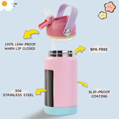 Kerilyn 12oz Kids Water Bottle 2 Pack, Stainless Steel Insulated Water Bottle Bulk, Toddler Cups with Straws Leak-Proof, Kids Water Bottles for School Boys Girls, BPA Free, Rose Red+Charm Pink - color: A. Rose Red+Charm Pink