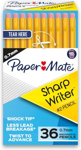 Paper Mate SharpWriter Mechanical Pencils Yellow | 0.7 mm | Shock-Absorbing Tip | Twistable Tip | No Sharpening Needed | 36 Count, Pack of 6 - size: 1 Count (Pack of 216)