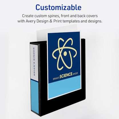 Avery Heavy-Duty View 3 Ring Binder, 2 Inch One Touch Slant Rings, 530-Sheet Capacity, DuraHinge, 2.8 Inch Wide Spine, Customizable Clear Cover and Spine, 1 White Binder (79792) - size: 2"