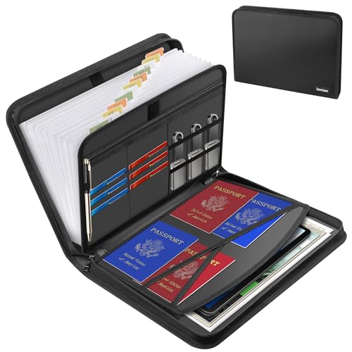 Hontom Accordion File Organizer with 13 Pockets Fireproof | Water Resistant Expanding File Folder Portable Business Fire Storage Document Organizer with Zipper for Documents and File - color: Black, style: 13 Pockets