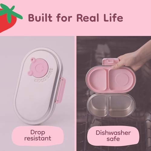 Good Bare Stainless Steel Snack Container for Kids | 2-Compartment Metal Bento Box | Removable Silicone Seal, BPA-Free | Leak-Resistant, Dishwasher Safe | Updated Easy-Open Latch - color: Sweet Pink