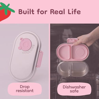 Good Bare Stainless Steel Snack Container for Kids | 2-Compartment Metal Bento Box | Removable Silicone Seal, BPA-Free | Leak-Resistant, Dishwasher Safe | Updated Easy-Open Latch - color: Sweet Pink