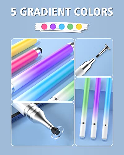 Stylus Pen for Touchscreen, 2 in 1 Stylists Pens Compatible with iPhone iPad & All Touch Screens Devices: Tablets, Android, Laptop, Computer [6 Pack]-Black, Rose Gold, White - size: 6 Pack