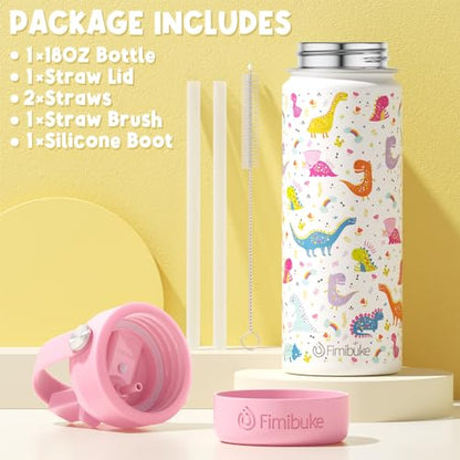 Fimibuke Kids Insulated Water Bottle, 18oz BPA FREE 18/8 Stainless Steel Kids Cup with Straw Travel Tumbler Double Wall Vacuum Leak Proof Toddler Water Bottle for School Boys Girls(1 Pack, Trucks) - color: A3. Construction Trucks
