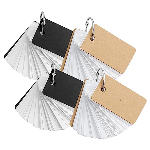 DOITOOL 4pcs Blank Flashcards with Binder Ring DIY Note Pads for Vocabulary Daily Planning and Creative Writing Black and Kraft Paper Memory Cards