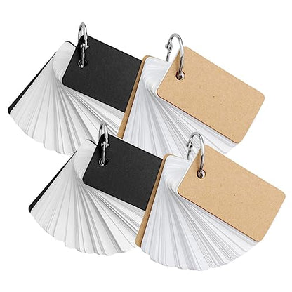 DOITOOL 4pcs Blank Flashcards with Binder Ring DIY Note Pads for Vocabulary Daily Planning and Creative Writing Black and Kraft Paper Memory Cards