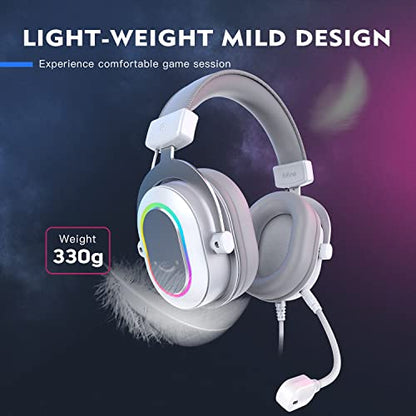 FIFINE USB Gaming Headset, PC Headphones Wired with Microphone for Computer/Laptop, Over-Ear RGB Headset with 7.1 Surround Sound, Noise Cancellation for Streaming Video Game- AmpliGame H6 (White) - color: White