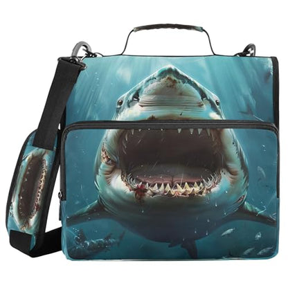 3 Ring Zipper Binder Shark Binder Organizer Portfolio with File and Shoulder Strap & Handle Large Capacity File Folder - color: Shark