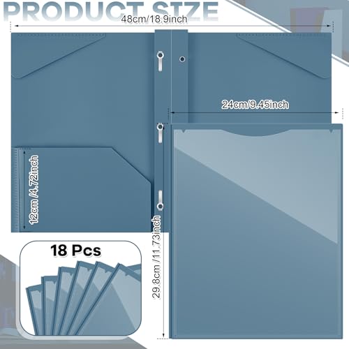 Henoyso 18 Pcs Plastic Folder with Clear Front Pocket and 3 Prong Plastic Folders with Card Slot Pocket Folders with Prongs for School Office (Navy Blue) - color: Navy Blue