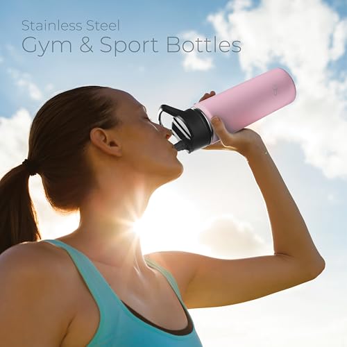 SipX™ 18 oz Insulated Water Bottle with 3 Lids – Leakproof Stainless Steel, Triple Insulated – Cold 24 Hours/Hot 12 Hours – Durable Bottle for School, Gym, Travel – Light Pink - color: Pink, size: 18 Ounces