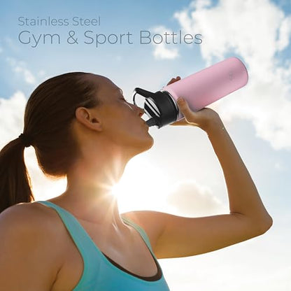 SipX™ 18 oz Insulated Water Bottle with 3 Lids – Leakproof Stainless Steel, Triple Insulated – Cold 24 Hours/Hot 12 Hours – Durable Bottle for School, Gym, Travel – Light Pink - color: Pink, size: 18 Ounces