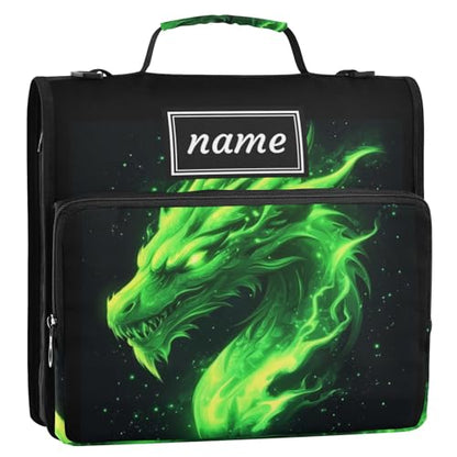 Kcldeci Personalized Zipper Binder 3 Ring，Green Fire Head of Dragon Custom Zipper Binder Organizer 1.5inch for School and Office Expanding File Folder - color: E3