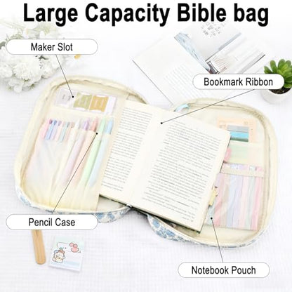 Bible Cover Case Study Supplies for Women Gifts Large Bible Cover with Highlighters Pens Tabs Cute Quilted Carrying Case Journal Kit Accessories Christian Gifts Sticky Notes A - color: Ba-bible cover case with highlighters pens tabs