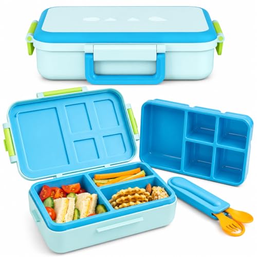 ovve Bento Box for Kids & Cutlery Set – Leakproof Kids Lunch Box, Interchangeable Inserts, BPA-Free, Dishwasher Safe Lunch Containers for School, Preschool, Toddler (Blue) - color: Blue