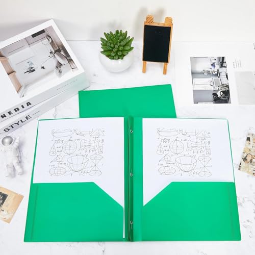 Yeaqee 60 Pcs Green Plastic Folders with Pockets and Prongs Plastic Folder 2 Pockets 3 Prongs with Card Slot for Office, School for Students, Teachers, Office Workers - color: Green