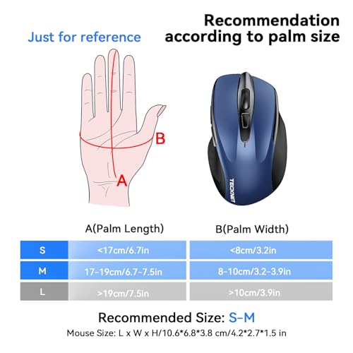 TECKNET Rechargeable Jiggler Wireless Mouse (BT5.0/3.0 & 2.4G) 4800 DPI Silent USB A & Bluetooth Mouse 6 Buttons, Wide Compatibility - Blue - color: Blue