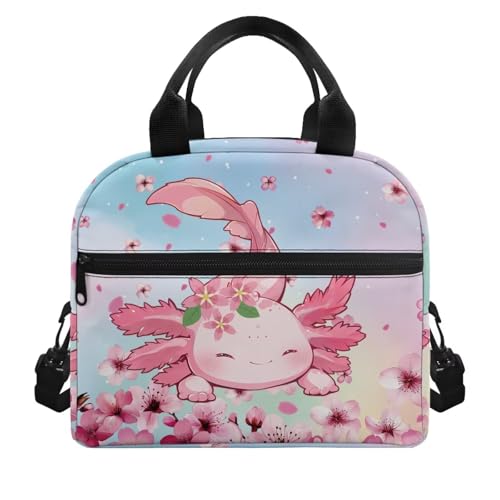Axolotl Kids Insulated Lunch Box 4-6 Flower One Piece Lunch Box for Boys 6-8 Preschool Meal Bag for Girls Kindergarten Toddler Elementary School Adjustable Shoulder Strap Portable Insulated - color: Flower Axolotl