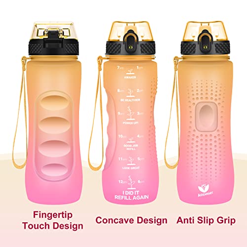 24 OZ Motivational Kids Water Bottle With Time Marker,Straw Lid,Leak Proof, Tritan BPA Free Sports Water Bottle Yellow Pink(1 Lid) - color: Yellow Pink