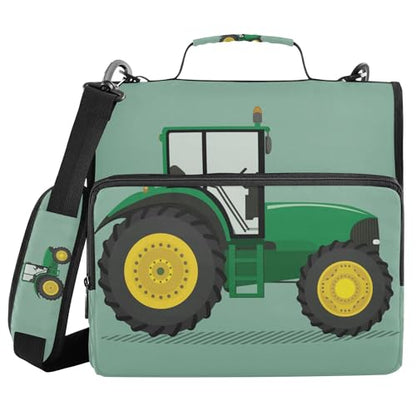 Fisyme Green Yellow Tractor Zipper Binder 3 Ring with Zipper and Shoulder Strap Large Capacity Multi-Pocket Binder Organizer - color: Multi-dark Green
