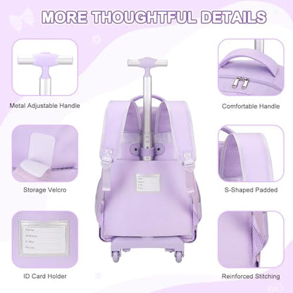 Scothen Rolling Backpack for Girls, Girls Backpack Set with Lunch Box & Pencil Pouch for Teen Girl Kids Children Elementary Middle School, Bookbag Daypack Laptop Travel Backpack with Wheels (Purple) - color: Purple