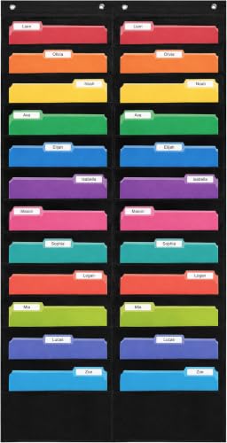 Essex Wares - 24 Pocket File Pocket Chart, Black, 28" Wide x 55" Tall - Versatile Wall Hanging File Folder Organizer for Classroom, Office, Home, and More - Wall Folder Organizer - 24 Pockets - size: 24 Pocket