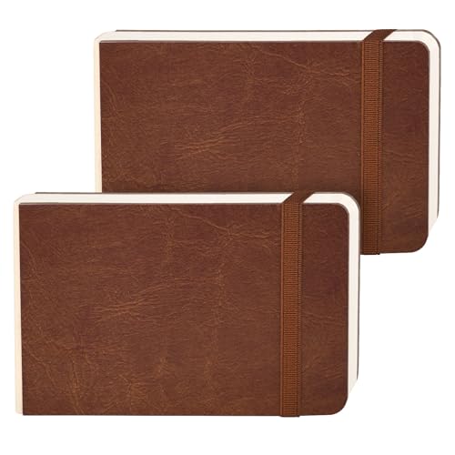 Funto Watercolor Journal 2-Pack, 3.5x5.5, 44 Pages Each, 100% Cotton Cold Press, Pearlescent PU Leather Brown Hard Cover, Art Supplies for Mixed Media - color: Brown, size: 3.5x5.5