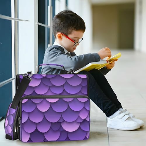 Purple Fish Scale Pattern Zipper Binder 3 Ring 1.5 Inch School Binder Organizer with Shoulder Strap Handle File Folder Pockets Large Capacity Students Girl Boy Men Office Work - color: Purple Fish Scale Pattern