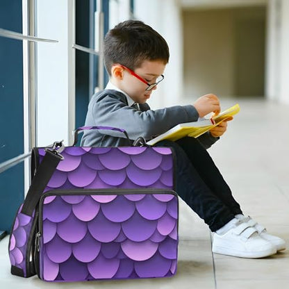 Purple Fish Scale Pattern Zipper Binder 3 Ring 1.5 Inch School Binder Organizer with Shoulder Strap Handle File Folder Pockets Large Capacity Students Girl Boy Men Office Work - color: Purple Fish Scale Pattern