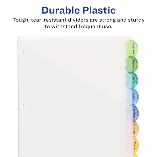 Avery Plastic 8-Tab Binder Dividers with Pockets, Style Edge Insertable Multicolor Tabs, 1 Set (11293)