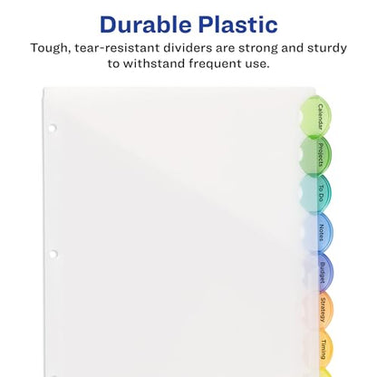 Avery Plastic 8-Tab Binder Dividers with Pockets, Style Edge Insertable Multicolor Tabs, 1 Set (11293)