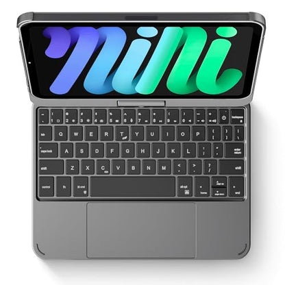 edaiser Swivel Keyboard Case iPad mini 7th A17 Pro & 6th Generation Gray | 360 Degree Rotatable Protective Cover | Compact Bluetooth Keyboard | Trackpad | RGB Backlit | Flexible Use for Kids/Students - color: Space Gray, size: iPad Mini (7th-6th)