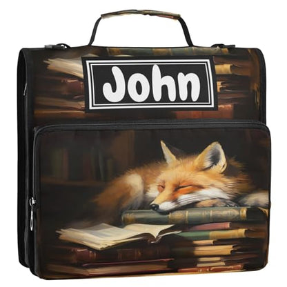 Fox Cartoon Print Custom Zipper Binder Bag 3 Ring with Shoulder Strap & Handle Personalized Binder Bag Expandable File Folder for School - color: Multi-fox Cartoon